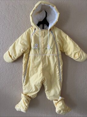 Quiltex Yellow Hooded Baby One-Piece Snow Suit, 12 months